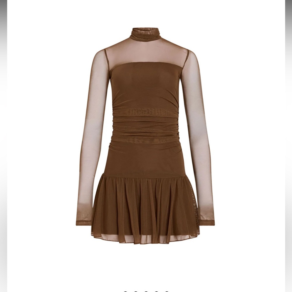 Amanda Uprichard Brown Long Sleeve Mesh Mini Dress - Picture 6 of 13
